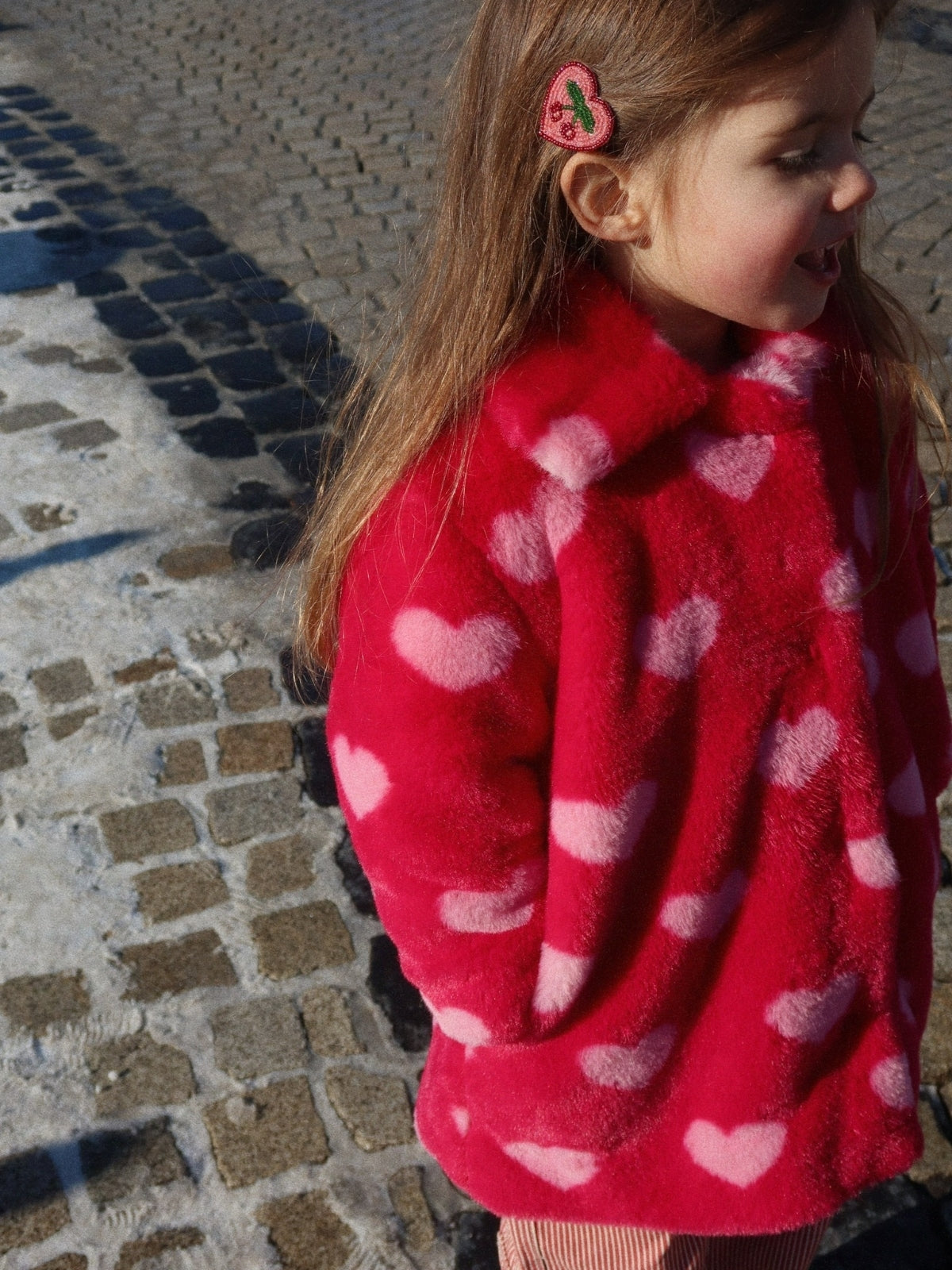 Red Faux Fur Heart Coat Outerwear Konges Sløjd