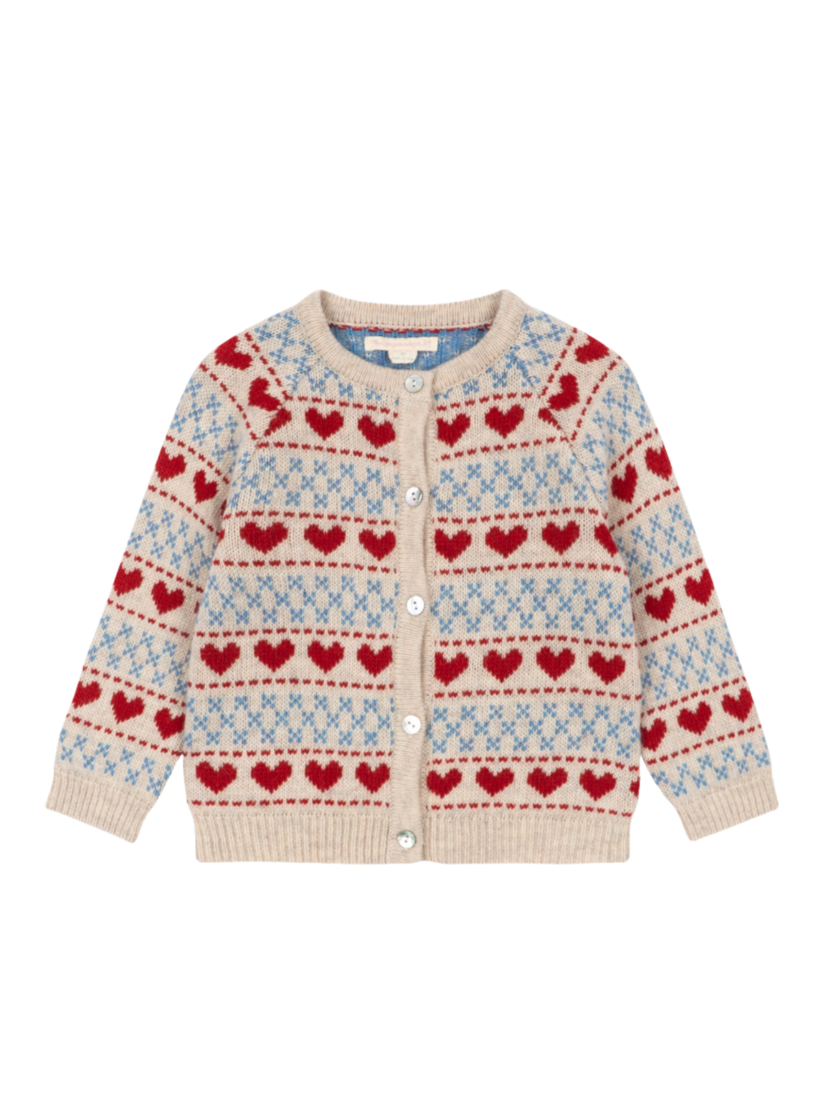 Heart Fair Isle Cardigan Sweaters Konges Sløjd Red Hearts 12M