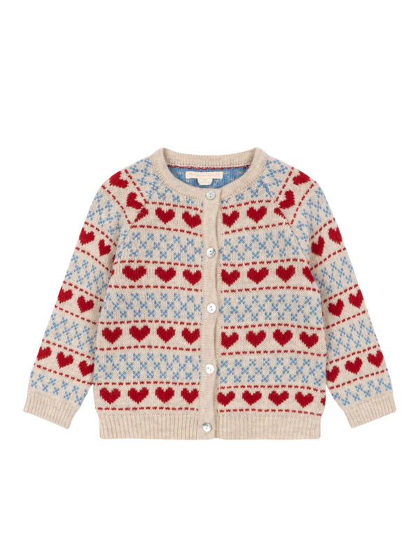 Heart Fair Isle Cardigan Sweaters Konges Sløjd Red Hearts 12M