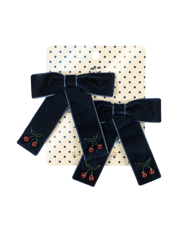 Juliette Velvet Bow Hair Clips - Navy Hair Accessories Konges Sløjd