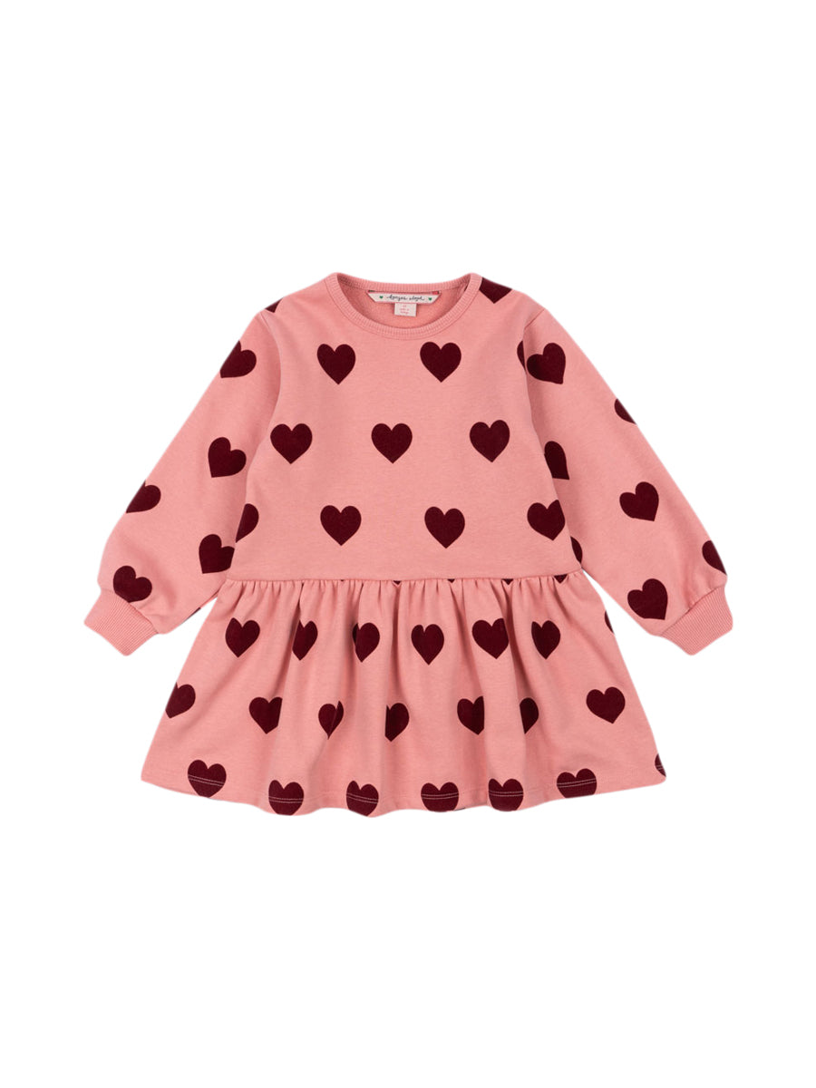 Lou Dress with Velvet Hearts Dresses Konges Sløjd Pink 2Y