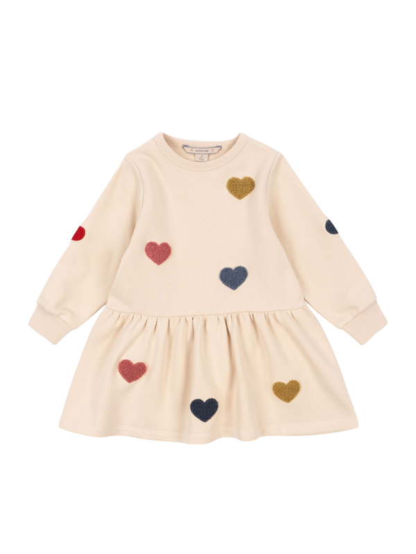 Multi Hearts Sweatshirt Dress Dresses Konges Sløjd Natural 2Y