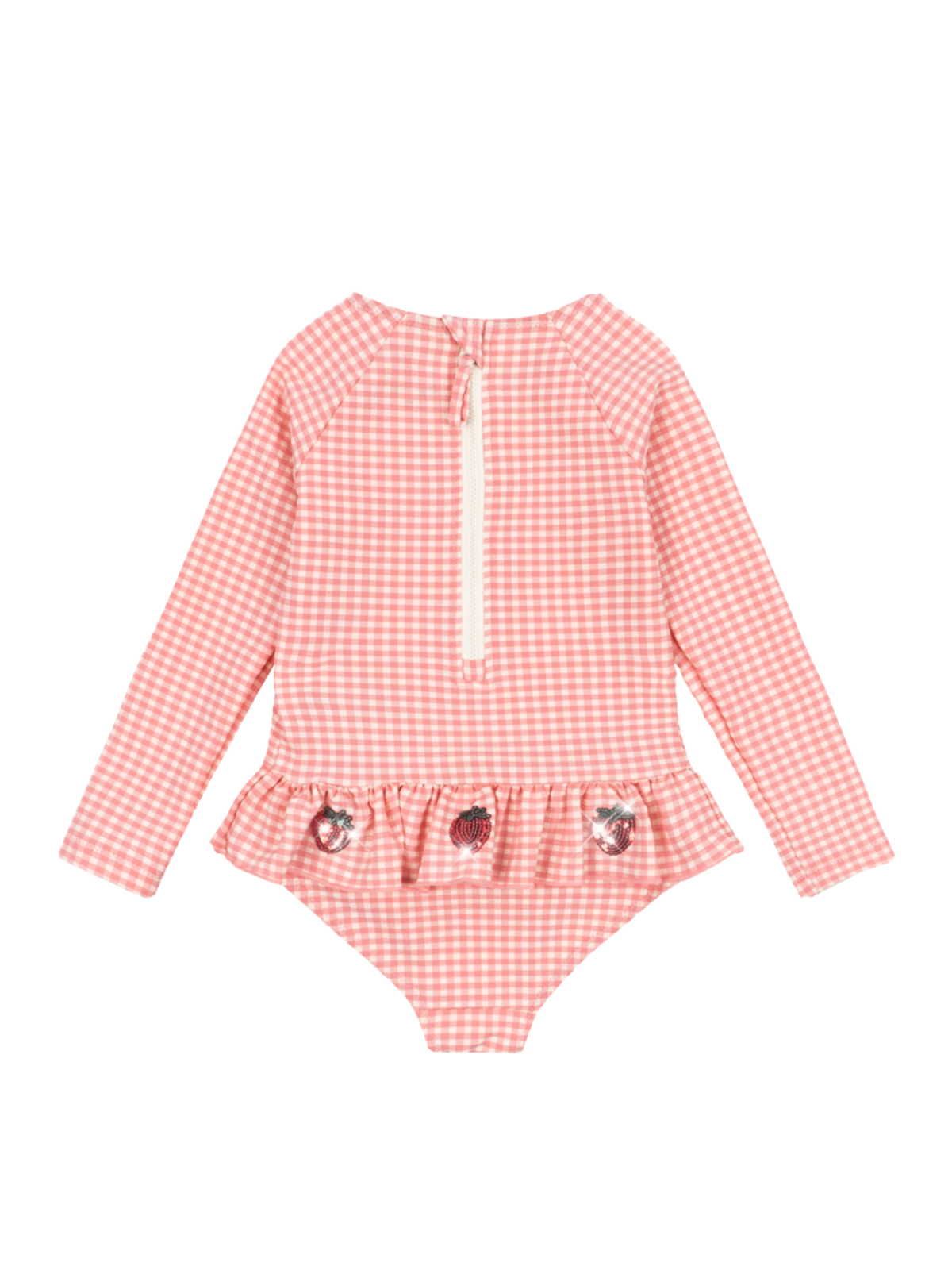 Pink Strawberry Gingham Etta Long Sleeve Swimsuit Swim Konges Sløjd