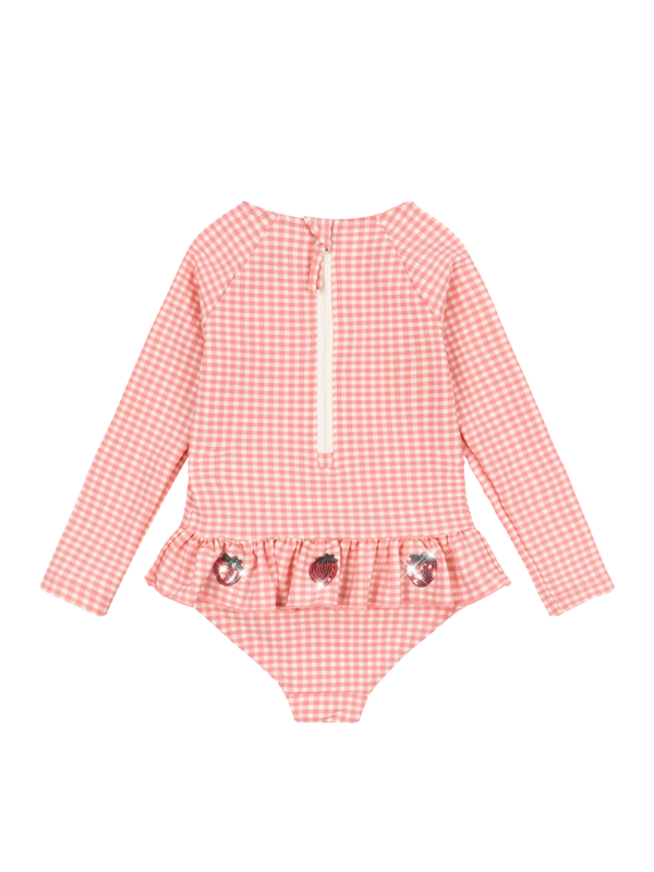 Pink Strawberry Gingham Etta Long Sleeve Swimsuit Swim Konges Sløjd