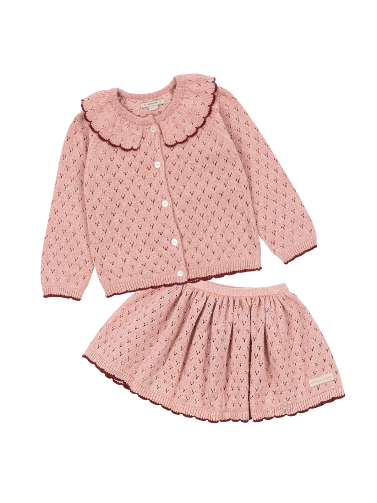 Pointelle Lurex Cardigan & Skirt Set Sets Konges Sløjd Mellow Rose 2Y