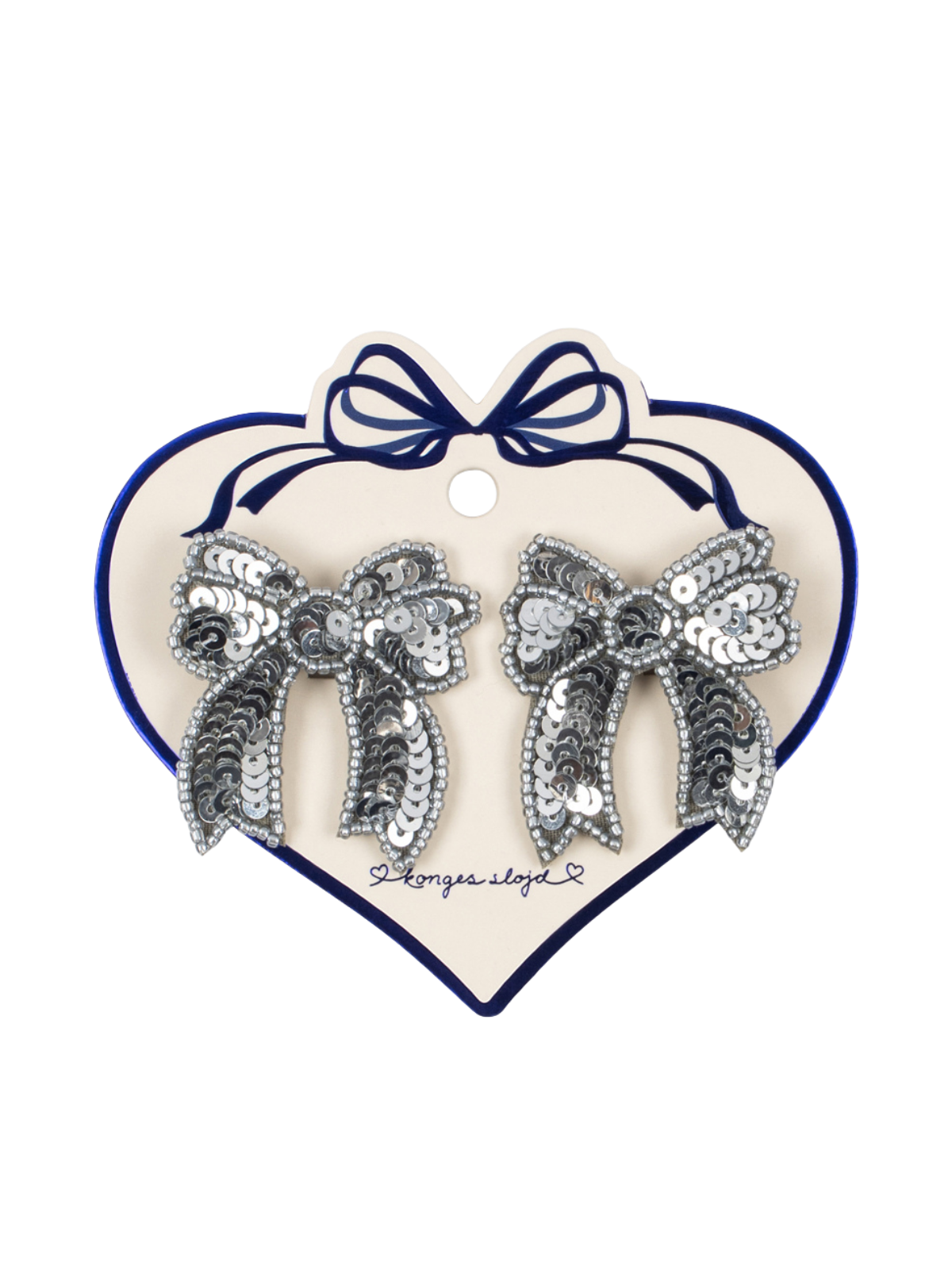 Silver Sequin Bow Clips Hair Accessories Konges Sløjd