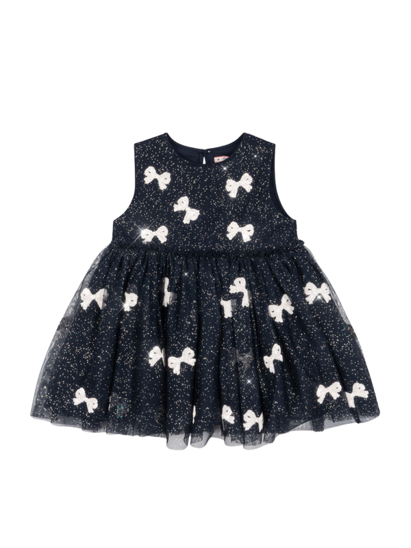 Yvonne Glitter Bow Dress Dresses Konges Sløjd Night Sky 18M