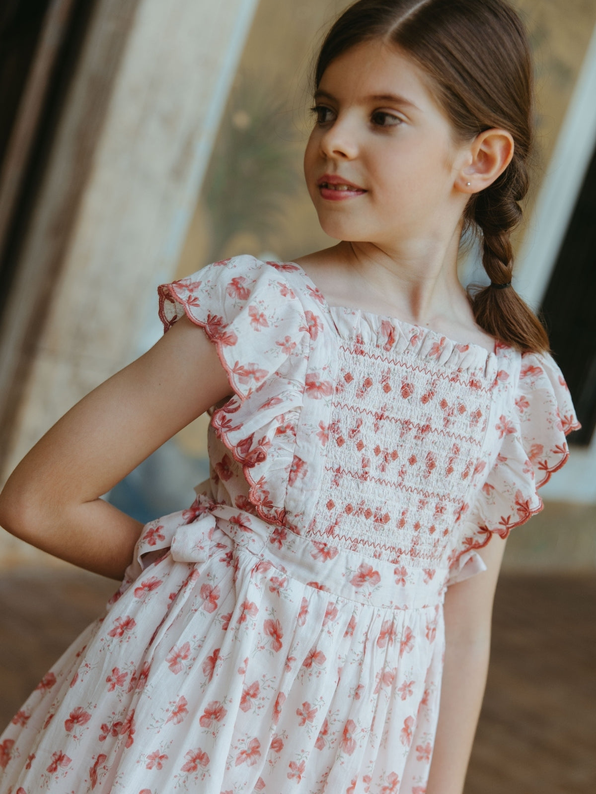 Izzy Smock Pinafore Dress | Danrie Pink Watercolor Floral / 4Y Izzy Smock Pinafore Dress | Danrie Pink Watercolor Floral / 4Y