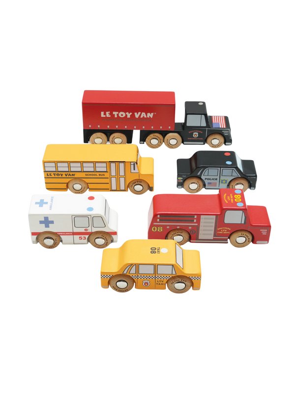Wooden New York Toy Car Set Vehicles Le Toy Van   
