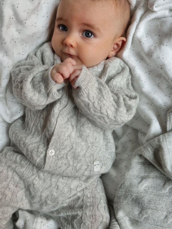 Cashmere Cable Knit Set - Gray