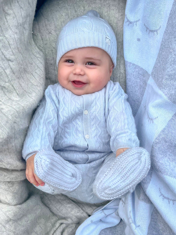 Cashmere Cable Knit Set - Light Blue