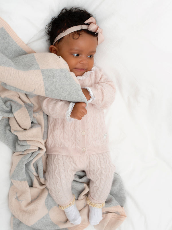 Cashmere Cable Knit Set - Light Pink