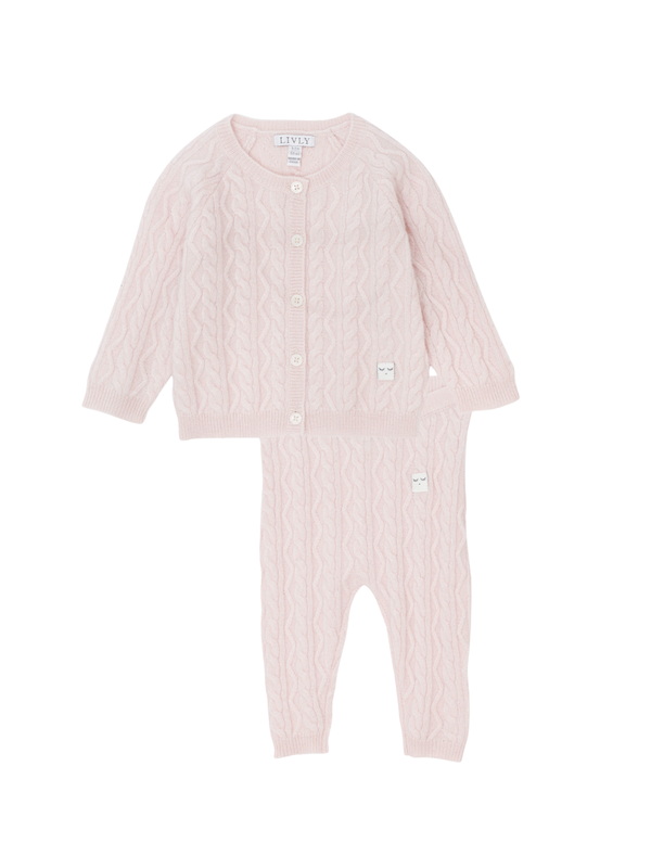 Cashmere Cable Knit Set - Light Pink
