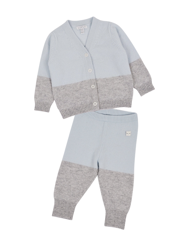 Colorblock Cashmere Cardigan and Pants Set - Light Blue Sets Livly