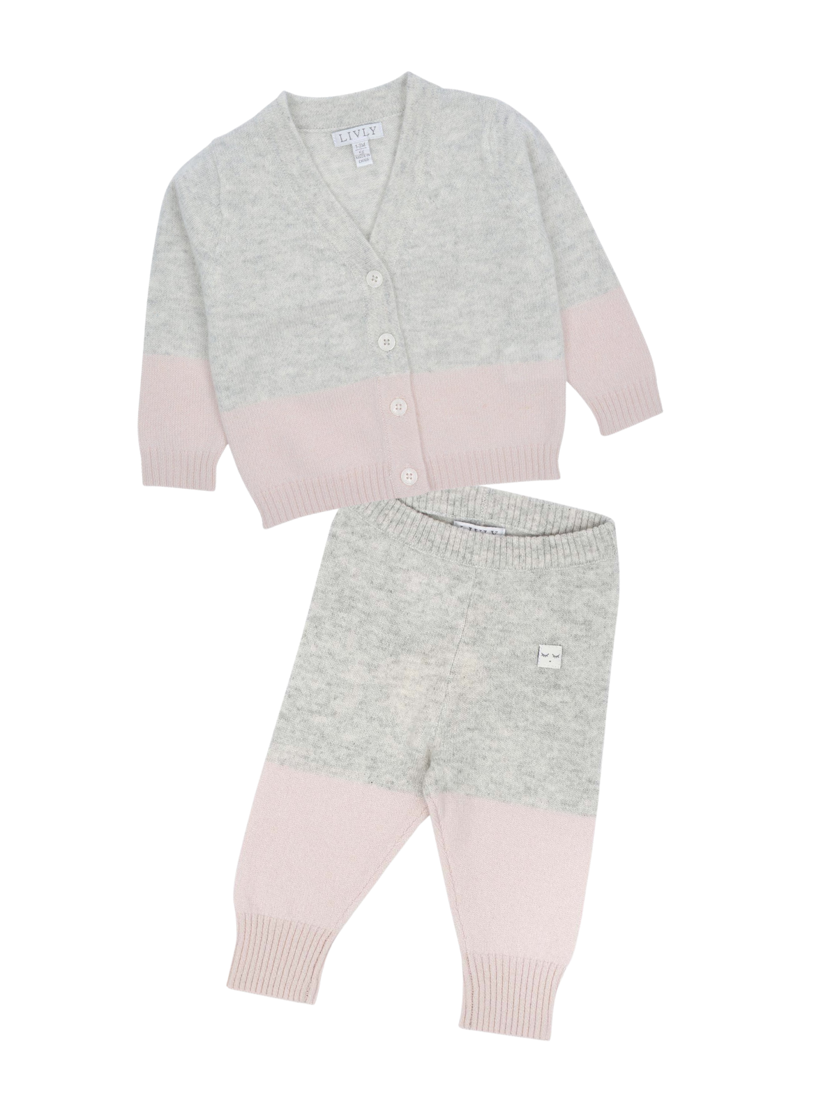 Colorblock Cashmere Cardigan and Pants Set - Light Pink Sets Livly