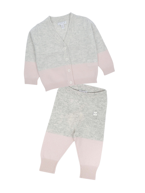 Colorblock Cashmere Cardigan and Pants Set - Light Pink Sets Livly