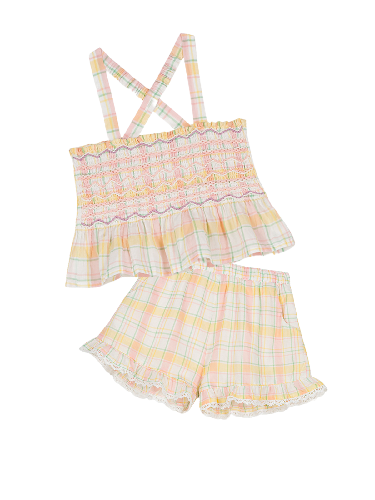 Florentina Smocked Plaid Set Sets Louise Misha Yellow Positano Check 24M