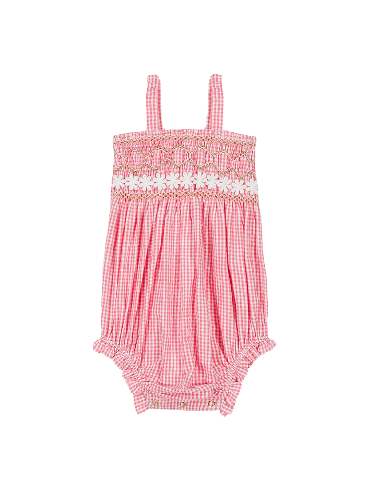 Francesca Smocked Gingham Romper Rompers Louise Misha Pink Gingham 3M