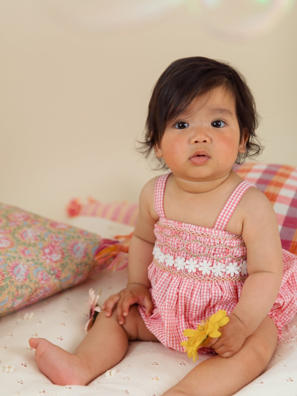 Francesca Smocked Gingham Romper Rompers Louise Misha