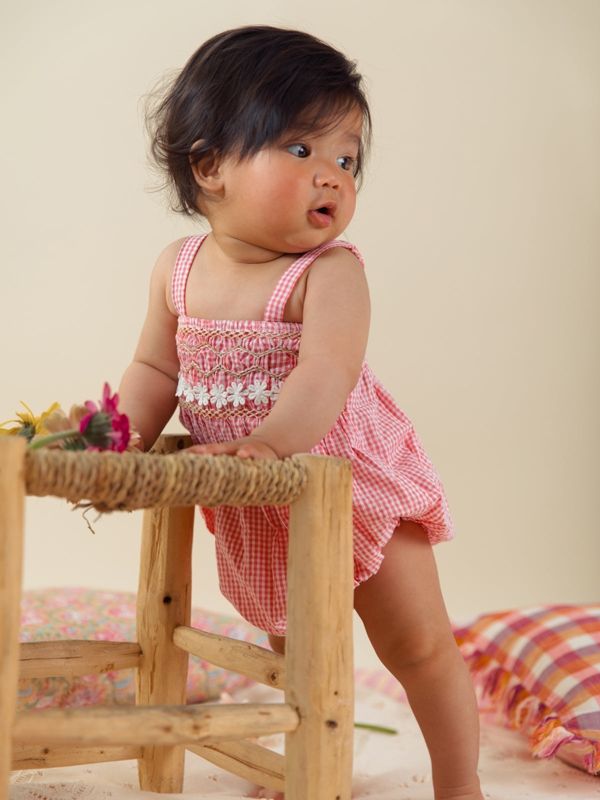 Francesca Smocked Gingham Romper Rompers Louise Misha