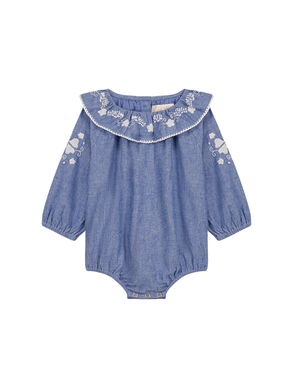 Ilani Embroidered Romper Rompers Louise Misha Blue 6M