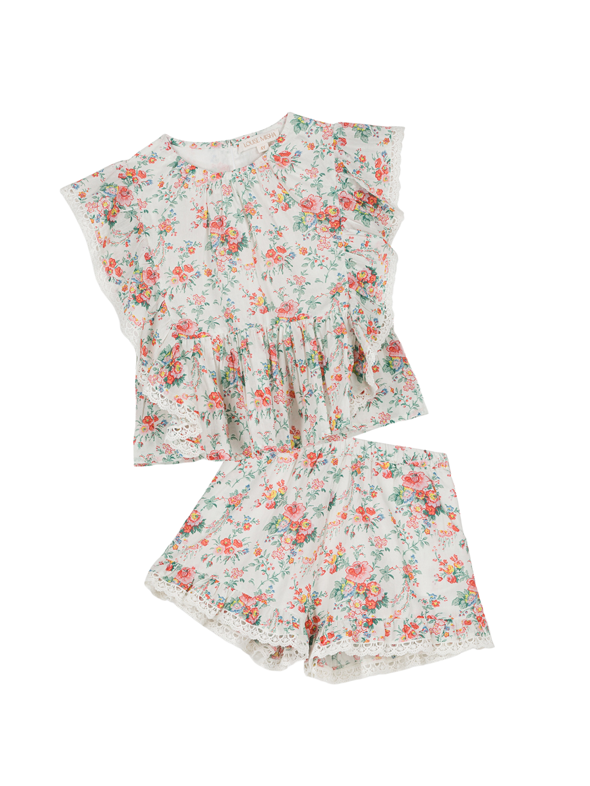 Ines Floral Ruffle Short Set Sets Louise Misha Cream Rosa Festa 24M