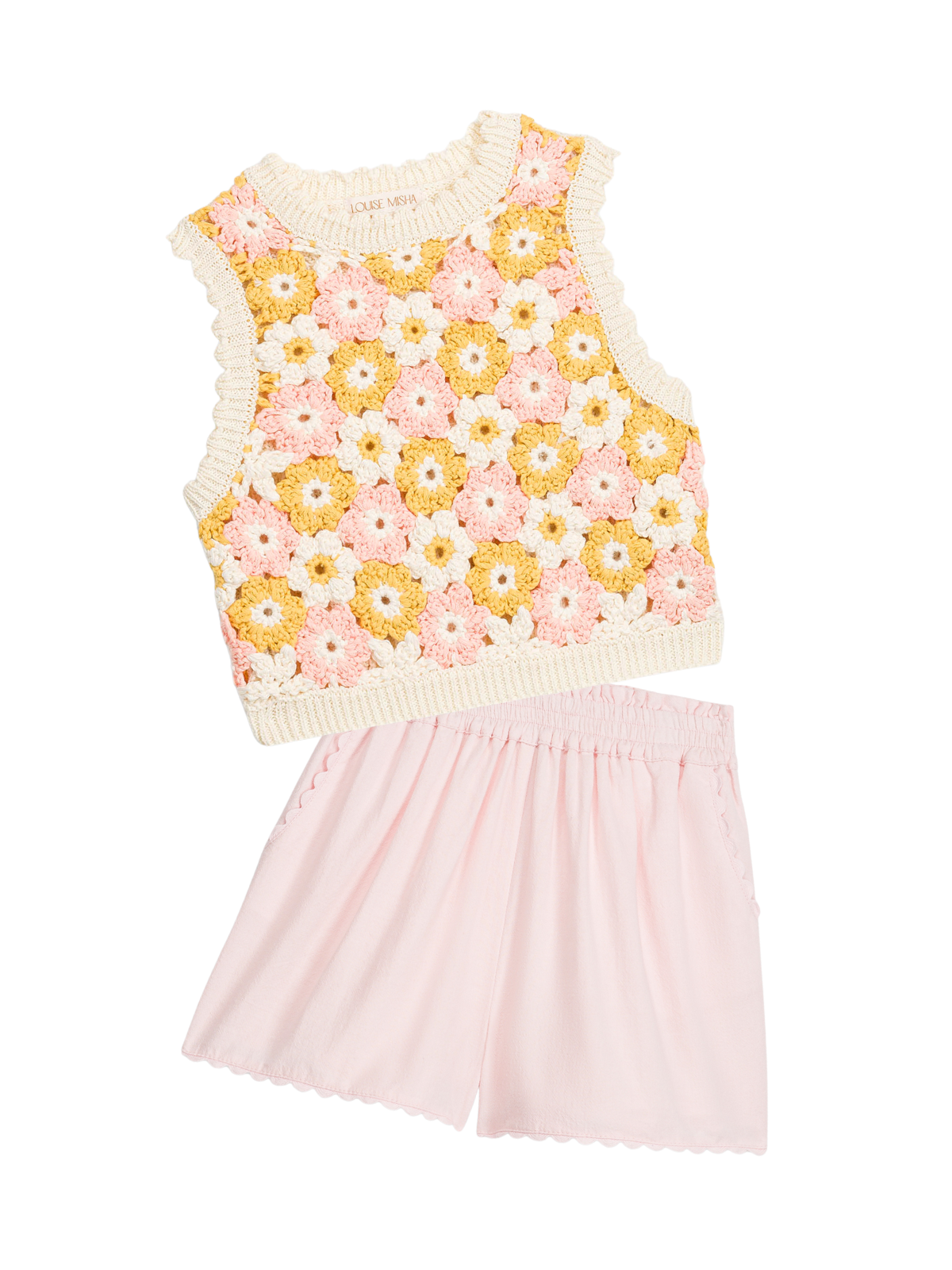 Rynia Floral Crochet Knit Short Set Sets Louise Misha Light Pink 24M