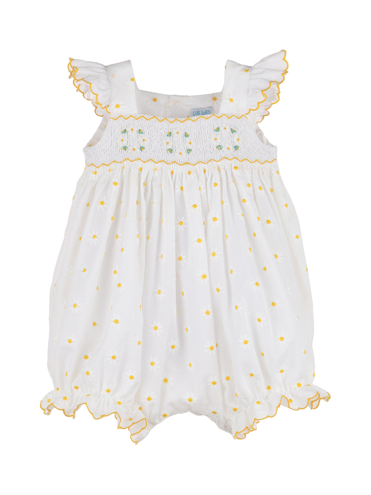 Daisies Smock Bubble Rompers Luli & Me White 3M