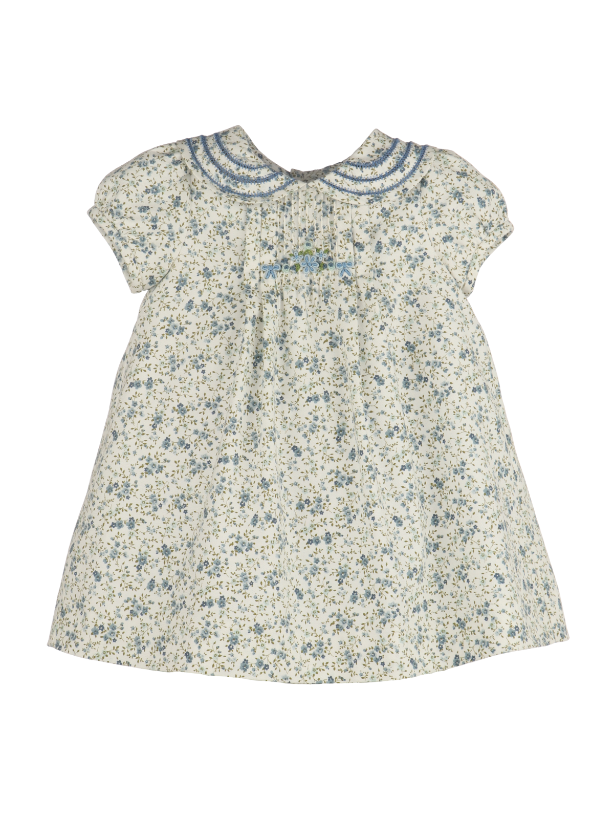 Fallen Leaves Embroidered Babydoll Dress Dresses Luli & Me Blue Floral 2Y