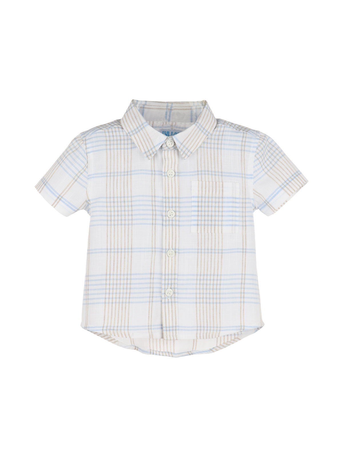 Plaid Short Sleeve Shirt Tops Luli & Me Blue Tan Plaid 2Y