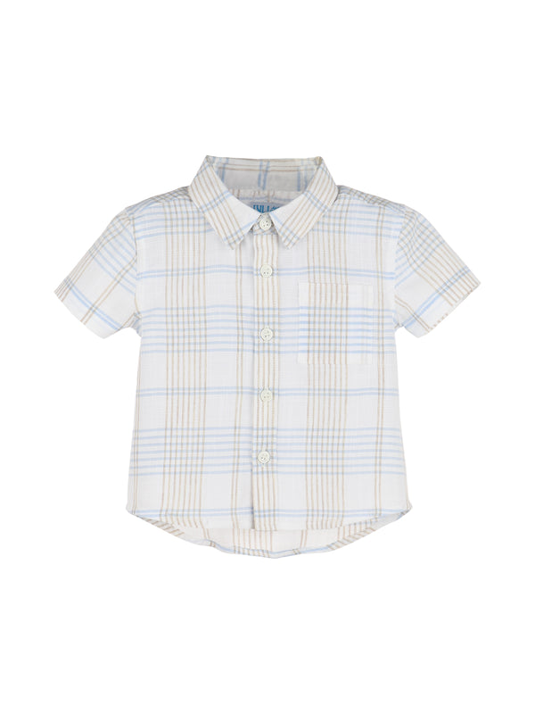 Plaid Short Sleeve Shirt Tops Luli & Me Blue Tan Plaid 2Y