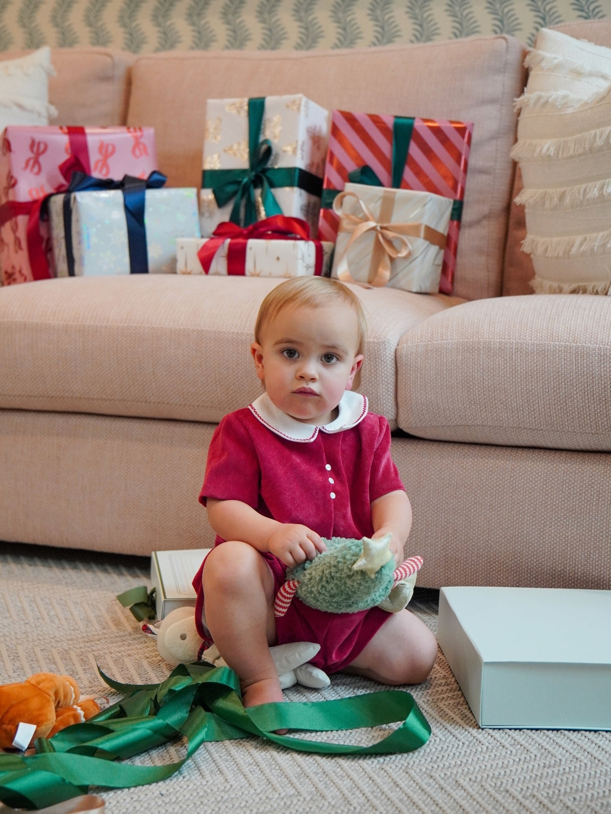 Stitched Collar Corduroy Romper Rompers Luli & Me