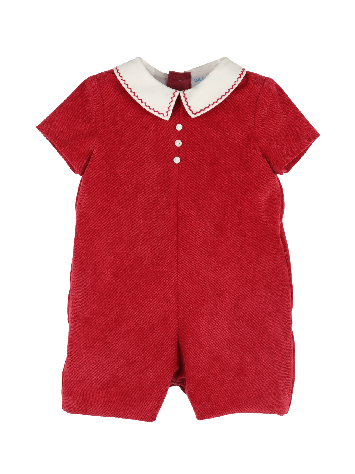 Stitched Collar Corduroy Romper Rompers Luli & Me Red 6M