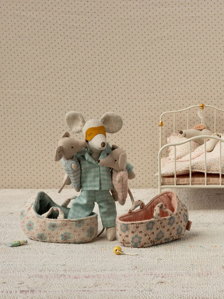 Blue Baby Mouse in Carry Cot Pretend Play Maileg