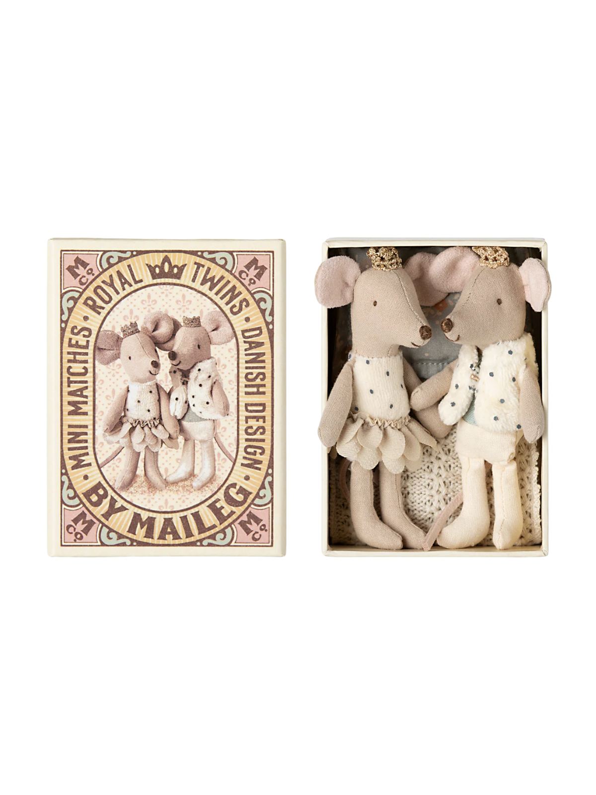Royal Twin Mice, Little Sister and Brother in Matchbox Pretend Play Maileg