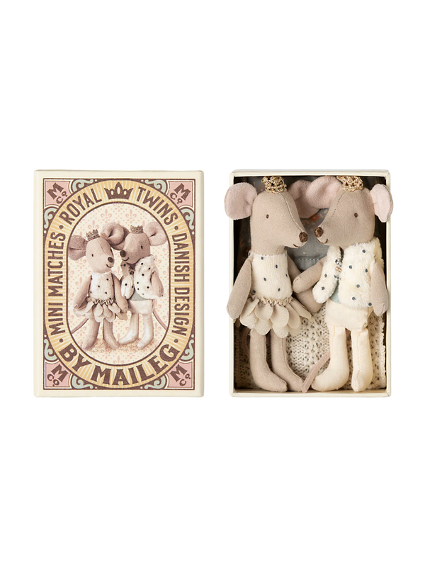Royal Twin Mice, Little Sister and Brother in Matchbox Pretend Play Maileg