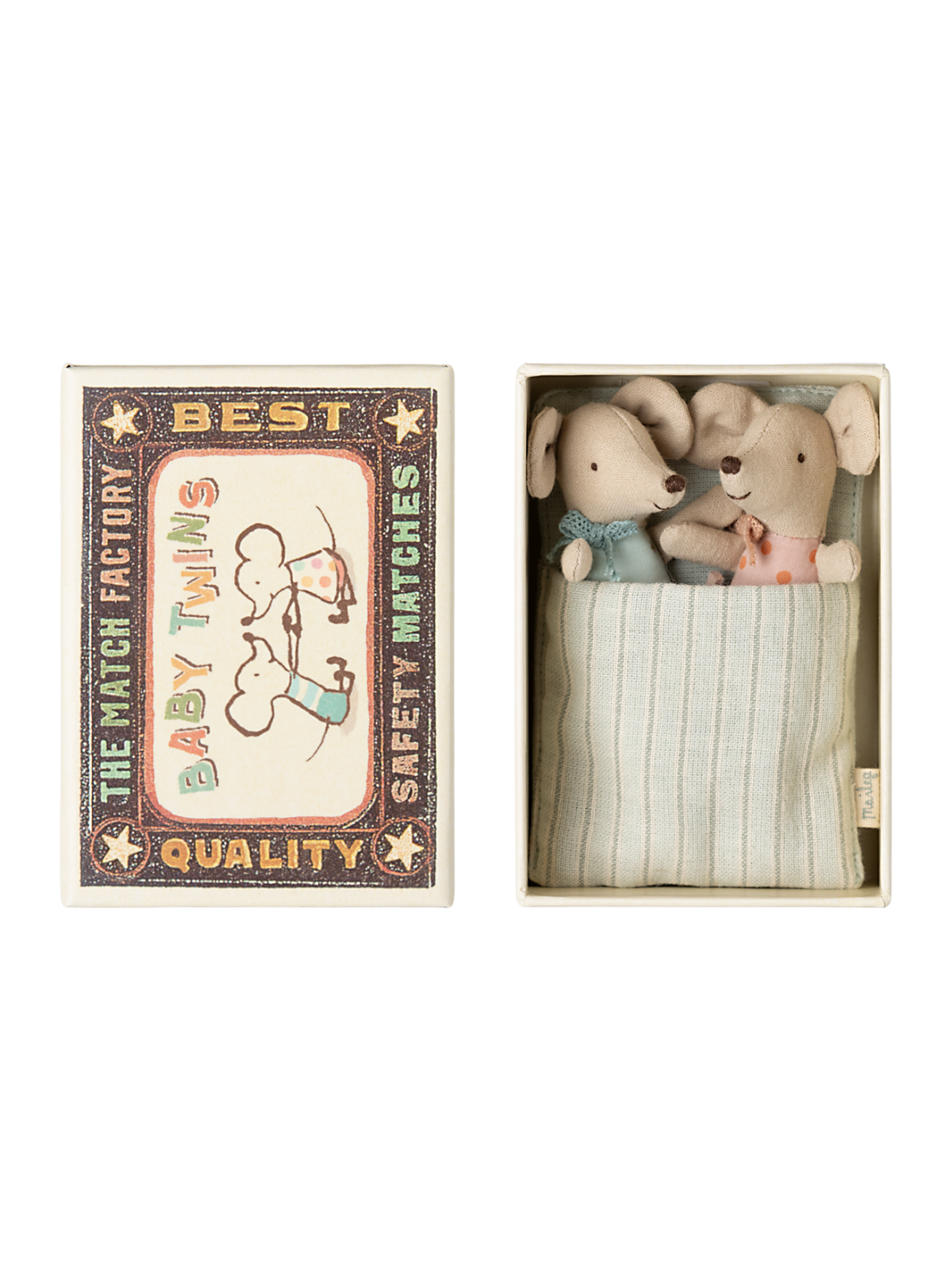 Twins, Baby Mice in Matchbox - Blue Stripe Pretend Play Maileg