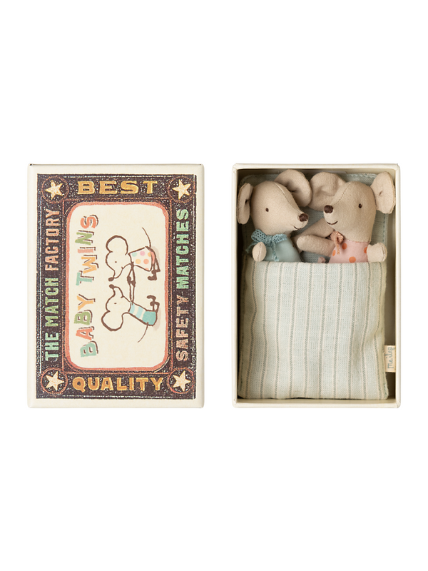 Twins, Baby Mice in Matchbox - Blue Stripe Pretend Play Maileg