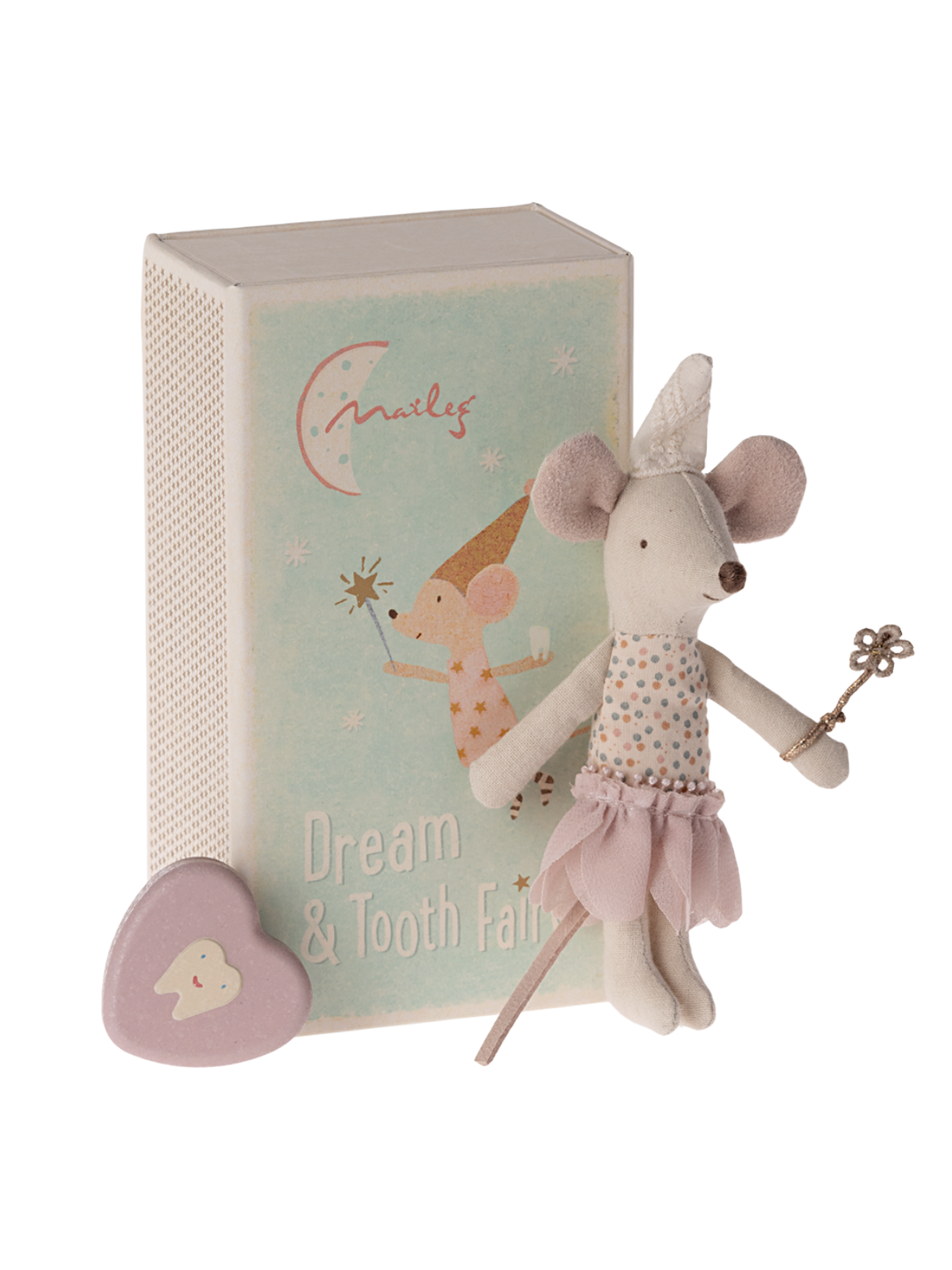 Tooth Fairy Mouse in Matchbox Pretend Play Maileg Purple
