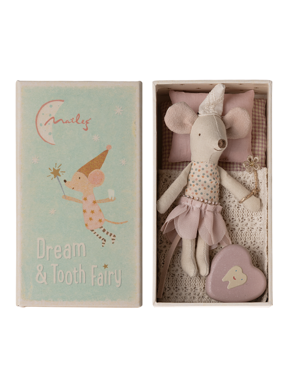 Tooth Fairy Mouse in Matchbox Pretend Play Maileg