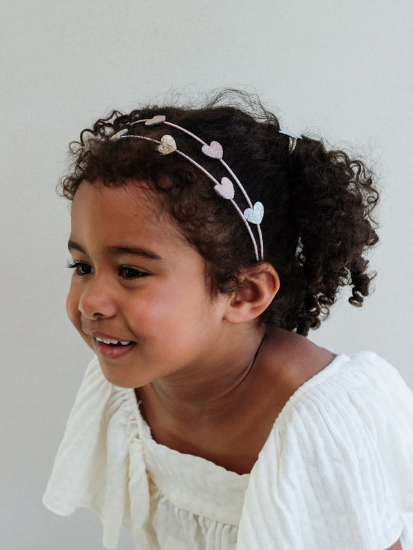 Pink Hearts Double Headband Hair Accessories Mimi & Lula