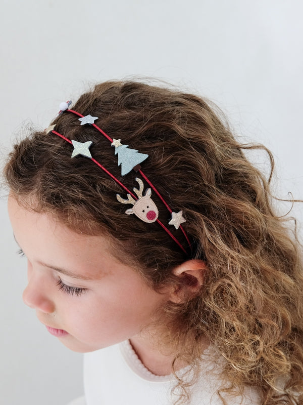 Santa & Rudolph Double Headband Hair Accessories Mimi & Lula