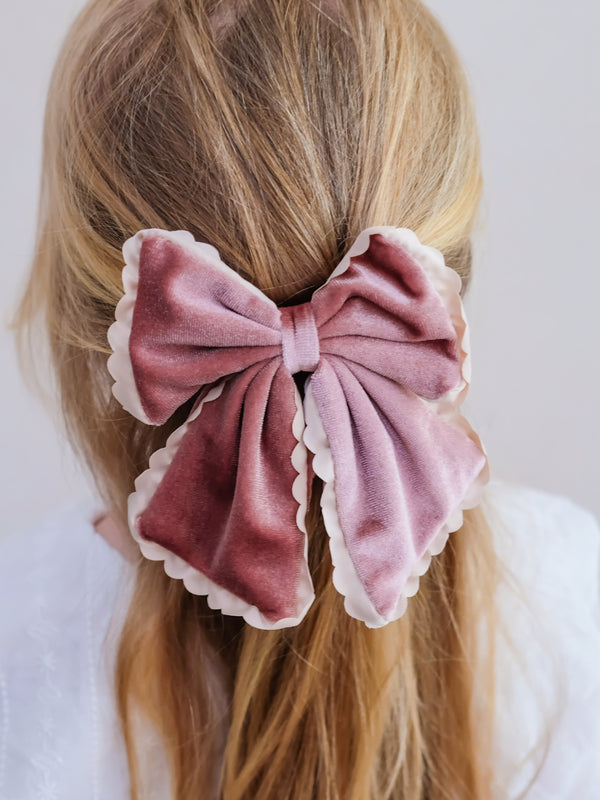 Scallop Trim Velvet Bow Hair Accessories Mimi & Lula