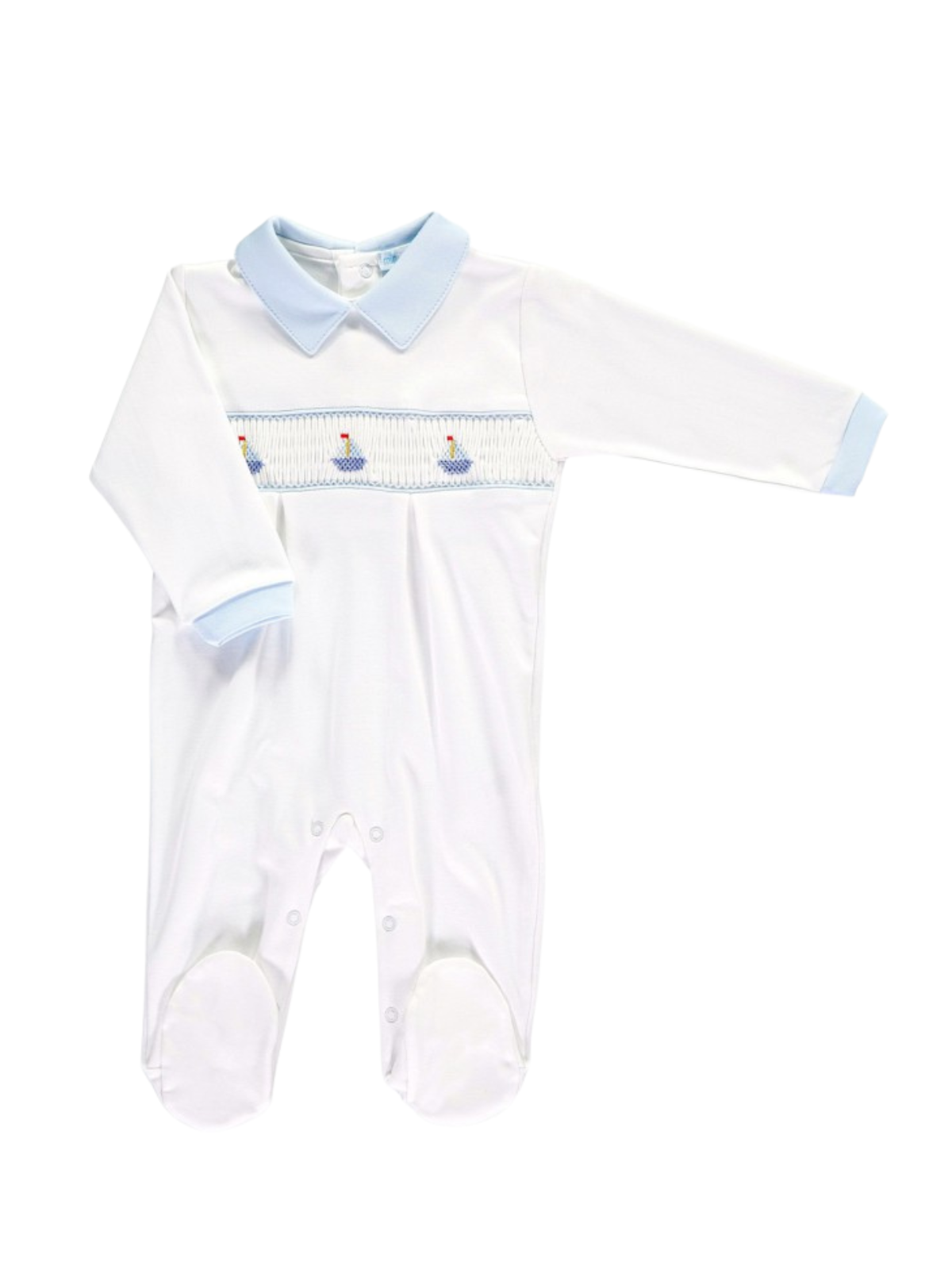 3 Boats Smocked Footie Rompers Mini-La-Mode White NB