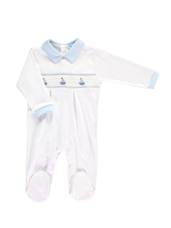 3 Boats Smocked Footie Rompers Mini-La-Mode White NB