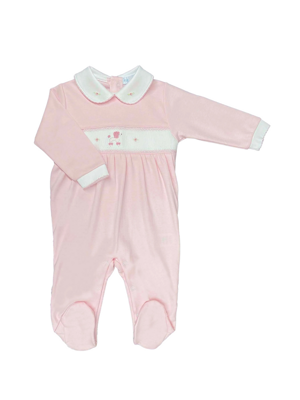 Poodle Smocked Footie Rompers Mini-La-Mode Pink NB