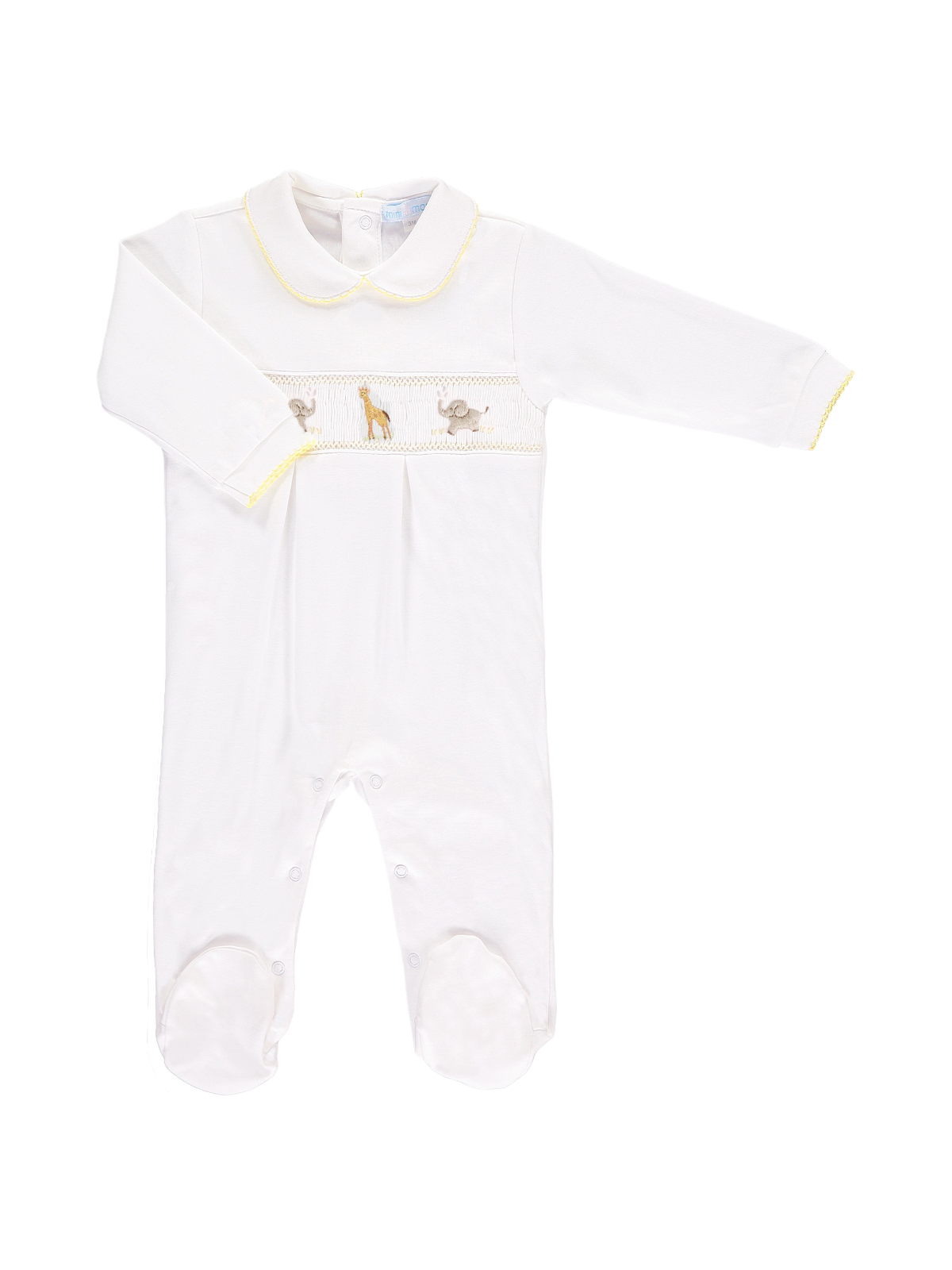 Safari Smocked Footie Rompers Mini-La-Mode White NB