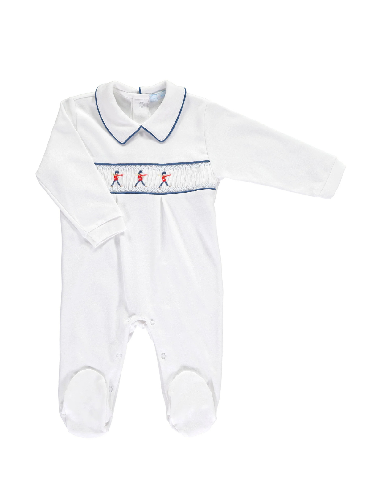 Toy Soldier Smocked Footie Rompers Mini-la-mode White Newborn
