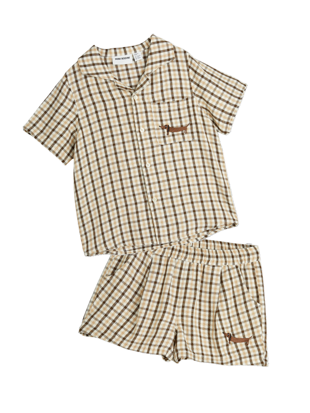 Gingham Dog Shirt Set Sets Mini Rodini Beige 12-18M