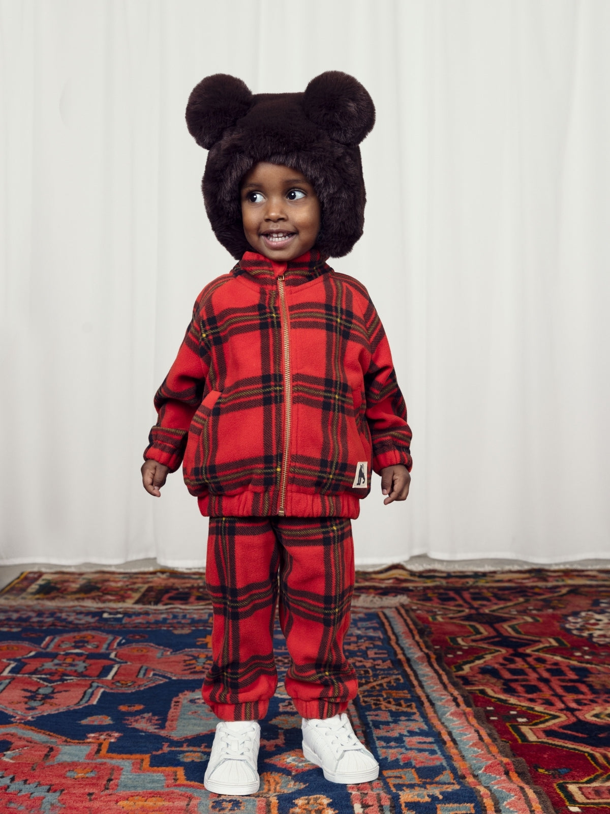 Red Check Fleece Joggers Pants Mini Rodini   